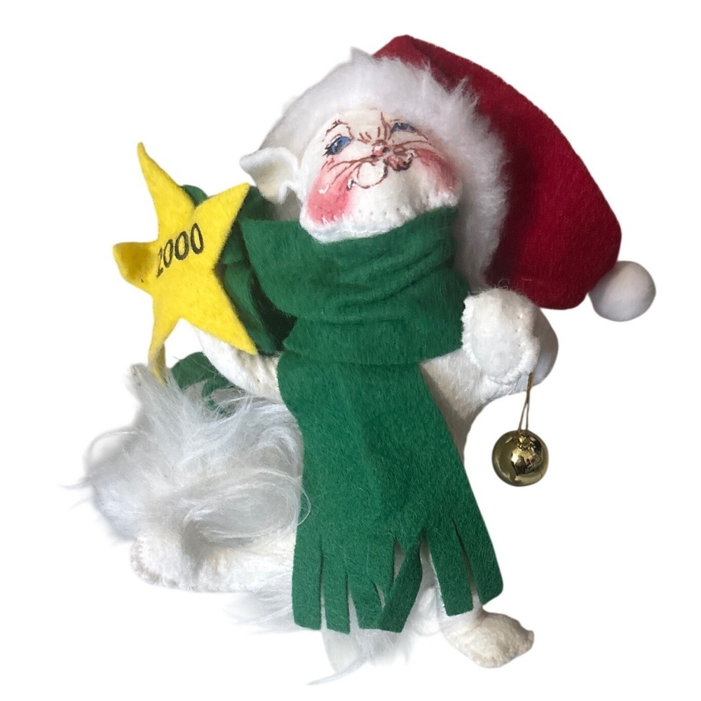 VTG 2000 Annalee Mobilitee Christmas Mouse Ornament White Felt Santa Hat 5"
